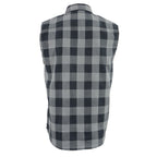 Milwaukee Leather Men's 'Open Road - Coal Dust' Black/Gray Sleeveless Flannel - Cotton Button Up Shirt - MPM1648