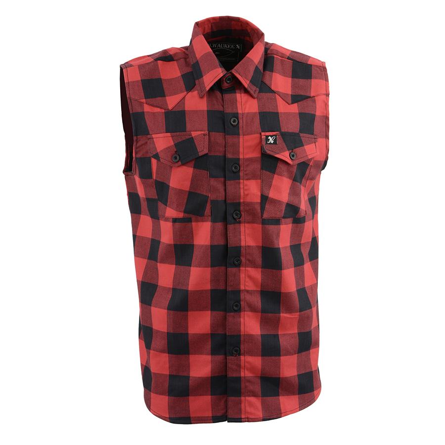 Milwaukee Performance MPM1649 Men's Black and Red Sleeveless Shirt - Milwaukee Performance Mens Armored Shirts