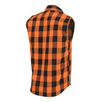 Milwaukee Leather Men's 'Open Road - Harvest Run' Black/Orange Sleeveless Flannel - Cotton Button Up Shirt - MPM165