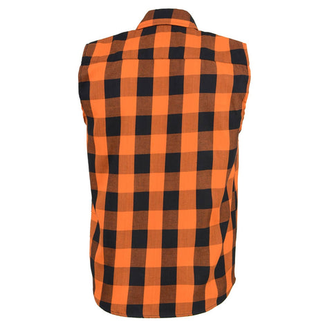 Milwaukee Leather MPM1655 Men’s Classic Black and Orange Button-Down Flannel Cut Off Sleeveless Casual Shirt