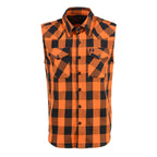 Milwaukee Leather Men's 'Open Road - Harvest Run' Black/Orange Sleeveless Flannel - Cotton Button Up Shirt - MPM165