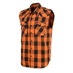 Milwaukee Leather Men's 'Open Road - Harvest Run' Black/Orange Sleeveless Flannel - Cotton Button Up Shirt - MPM165