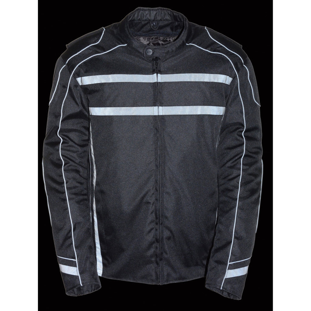Milwaukee Leather MPM1740 Men's Black Vented Textile Jacket with Reflective Stripes and Gun Pocket - Milwaukee Leather Mens Textile Jackets