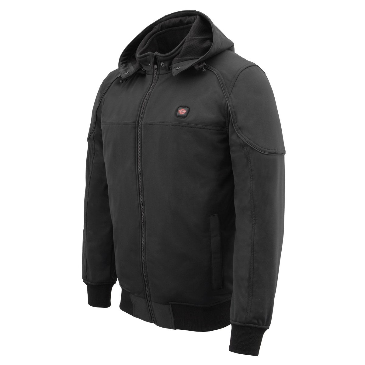 Milwaukee Leather MPM1761SET Men's Black 'Heated' Soft Shell Racing Style Jacket with Hoodie (Battery Pack Included)