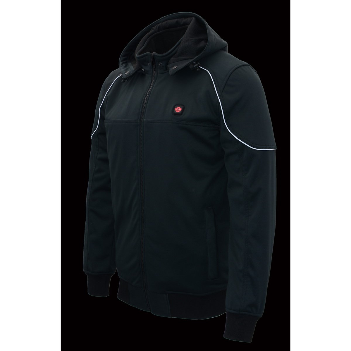 Milwaukee Leather MPM1761SET Men's Black 'Heated' Soft Shell Racing Style Jacket with Hoodie (Battery Pack Included)