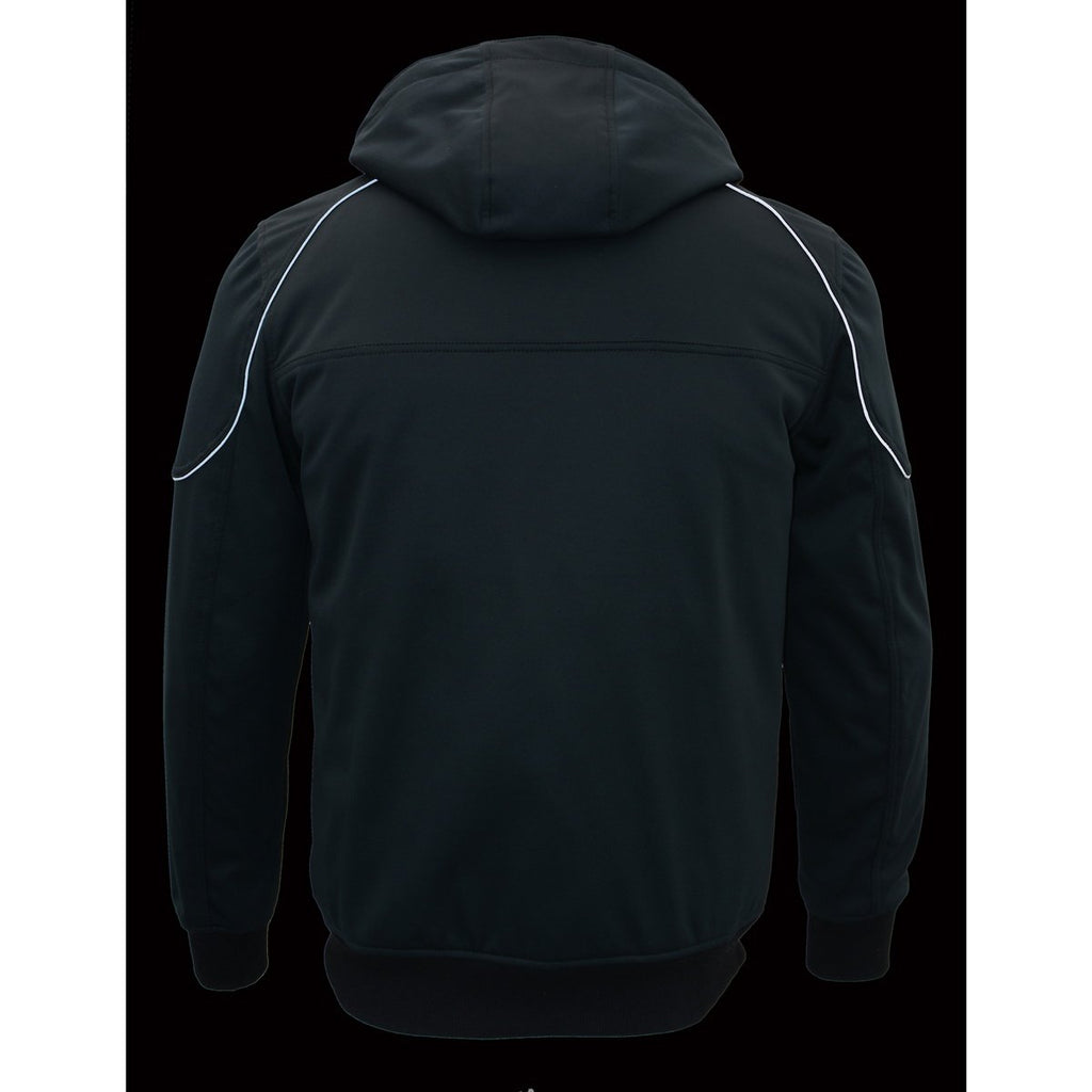 Milwaukee Leather MPM1761SET Men's Black 'Heated' Soft Shell Racing Style Jacket with Hoodie (Battery Pack Included)