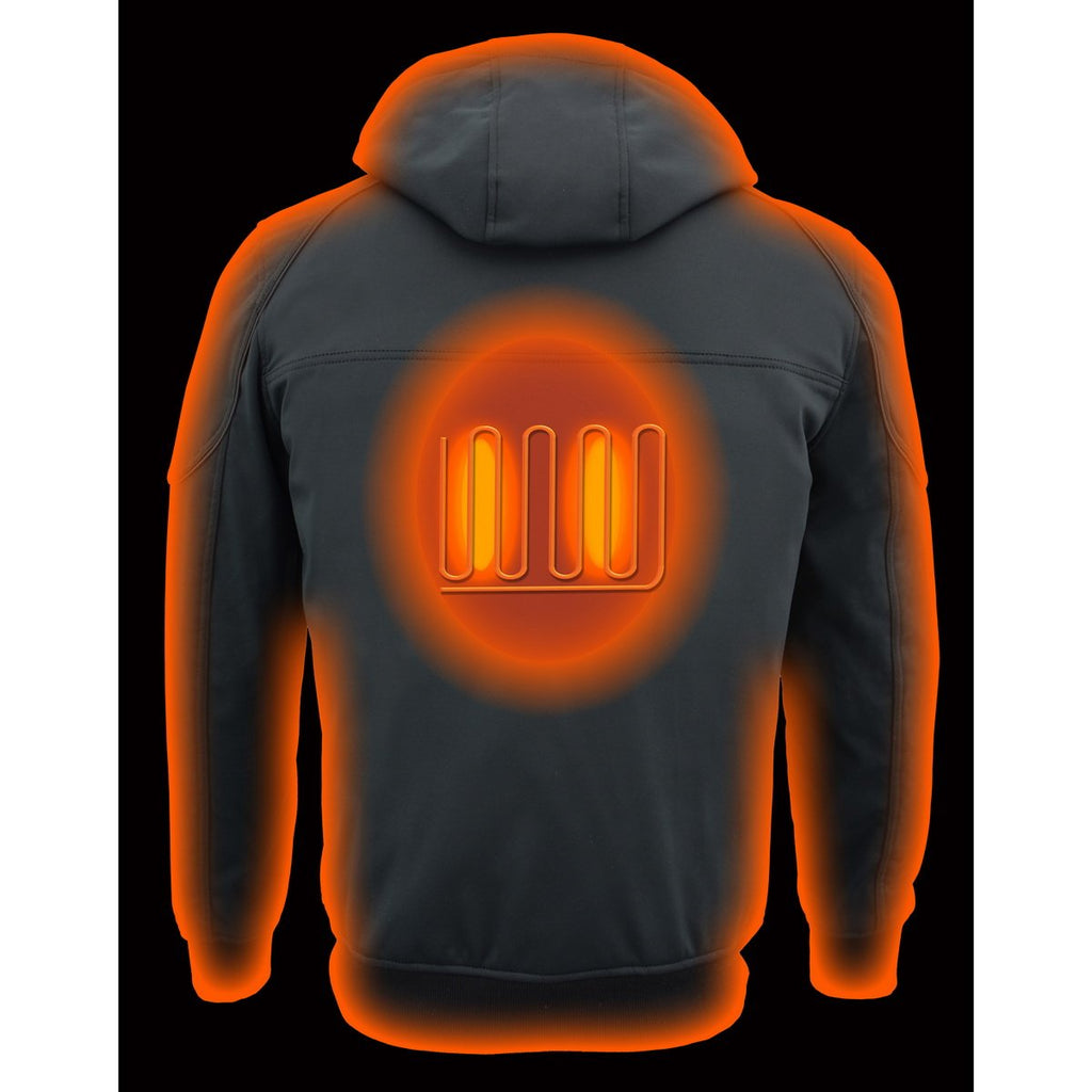 Milwaukee Leather MPM1761SET Men's Black 'Heated' Soft Shell Racing Style Jacket with Hoodie (Battery Pack Included)