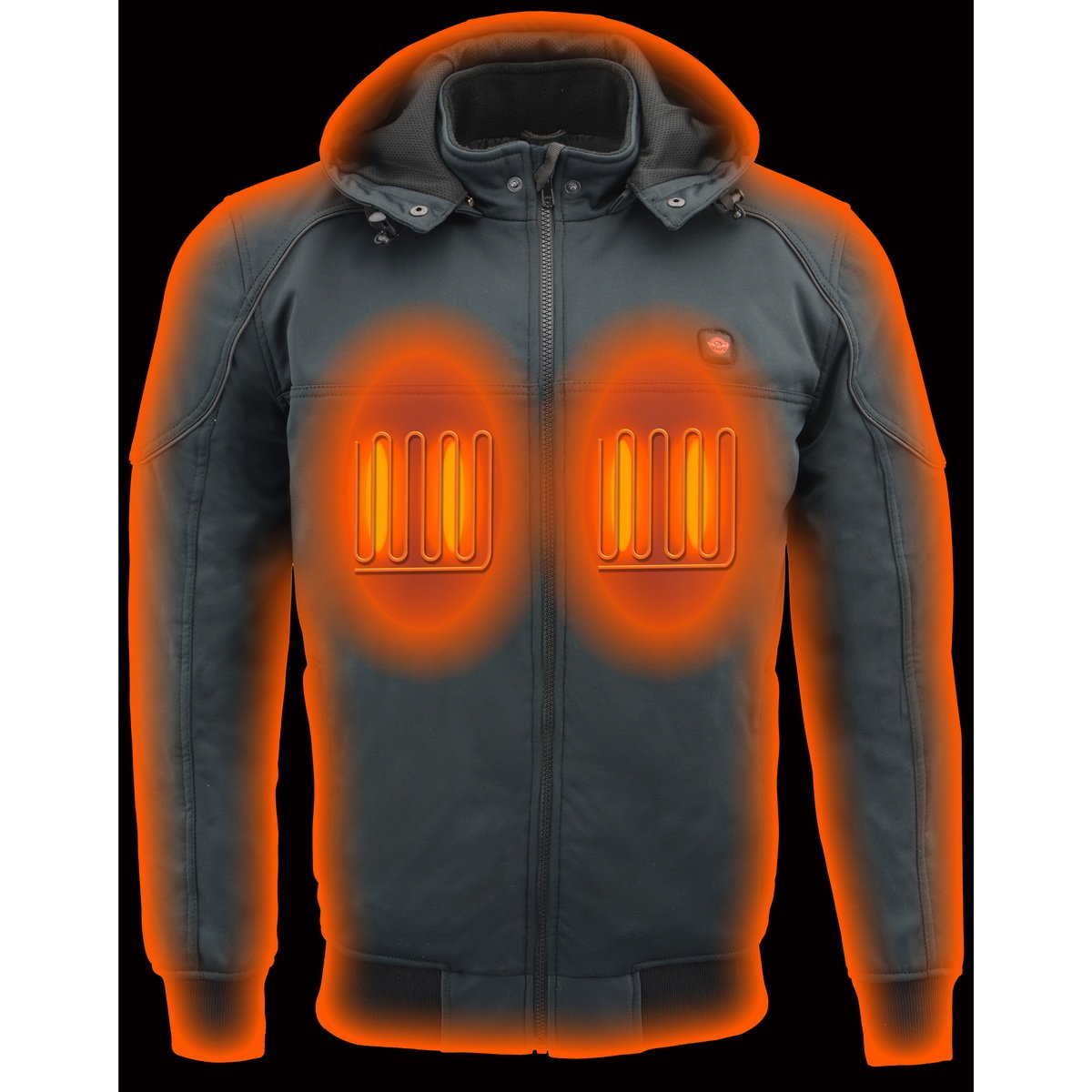 Milwaukee Leather MPM1761SET Men's Black 'Heated' Soft Shell Racing Style Jacket with Hoodie (Battery Pack Included)