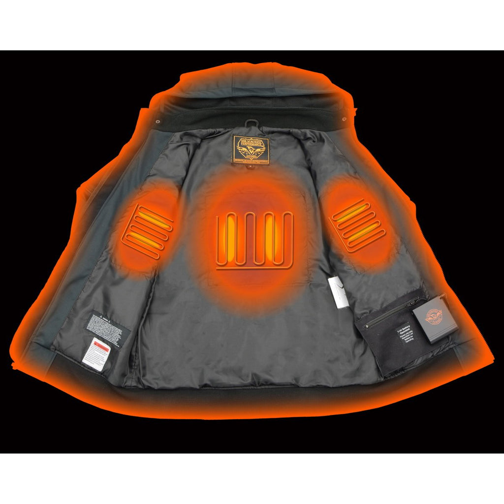 Milwaukee Leather MPM1761SET Men's Black 'Heated' Soft Shell Racing Style Jacket with Hoodie (Battery Pack Included)