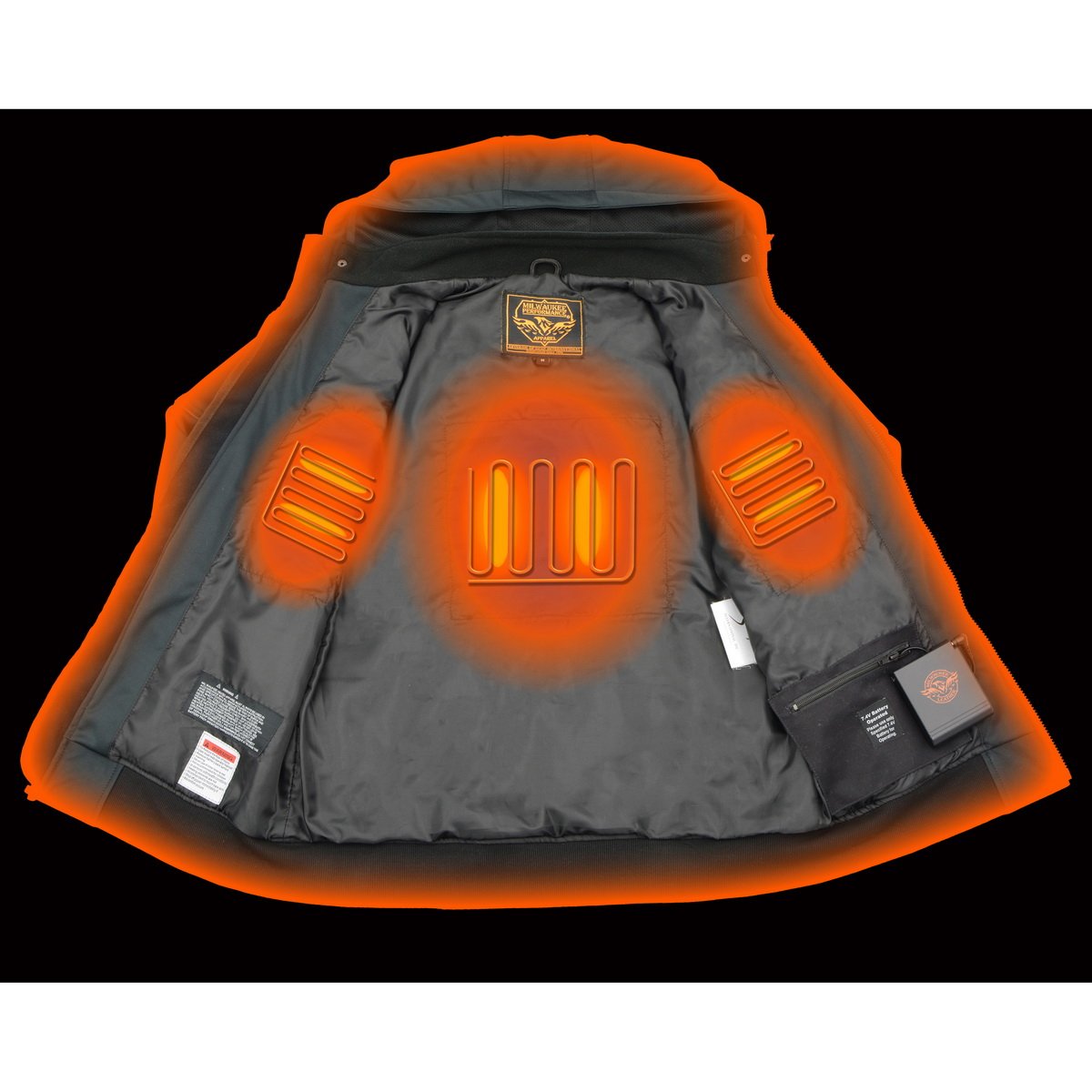 Milwaukee Leather MPM1761SET Men's Black 'Heated' Soft Shell Racing Style Jacket with Hoodie (Battery Pack Included)