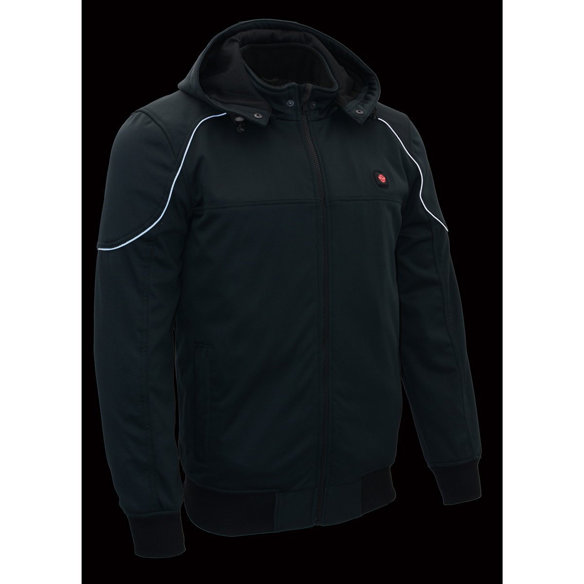 Milwaukee Leather MPM1761SET Men's Black 'Heated' Soft Shell Racing Style Jacket with Hoodie (Battery Pack Included)