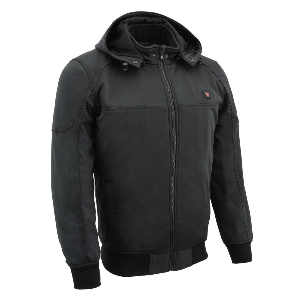 Milwaukee Leather MPM1761SET Men's Black 'Heated' Soft Shell Racing Style Jacket with Hoodie (Battery Pack Included)