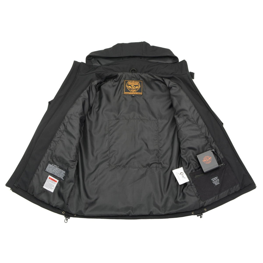 Milwaukee Leather MPM1767SET Men's Black 'Heated' Soft Shell Hooded Zipper Front Jacket (Battery Pack Included)