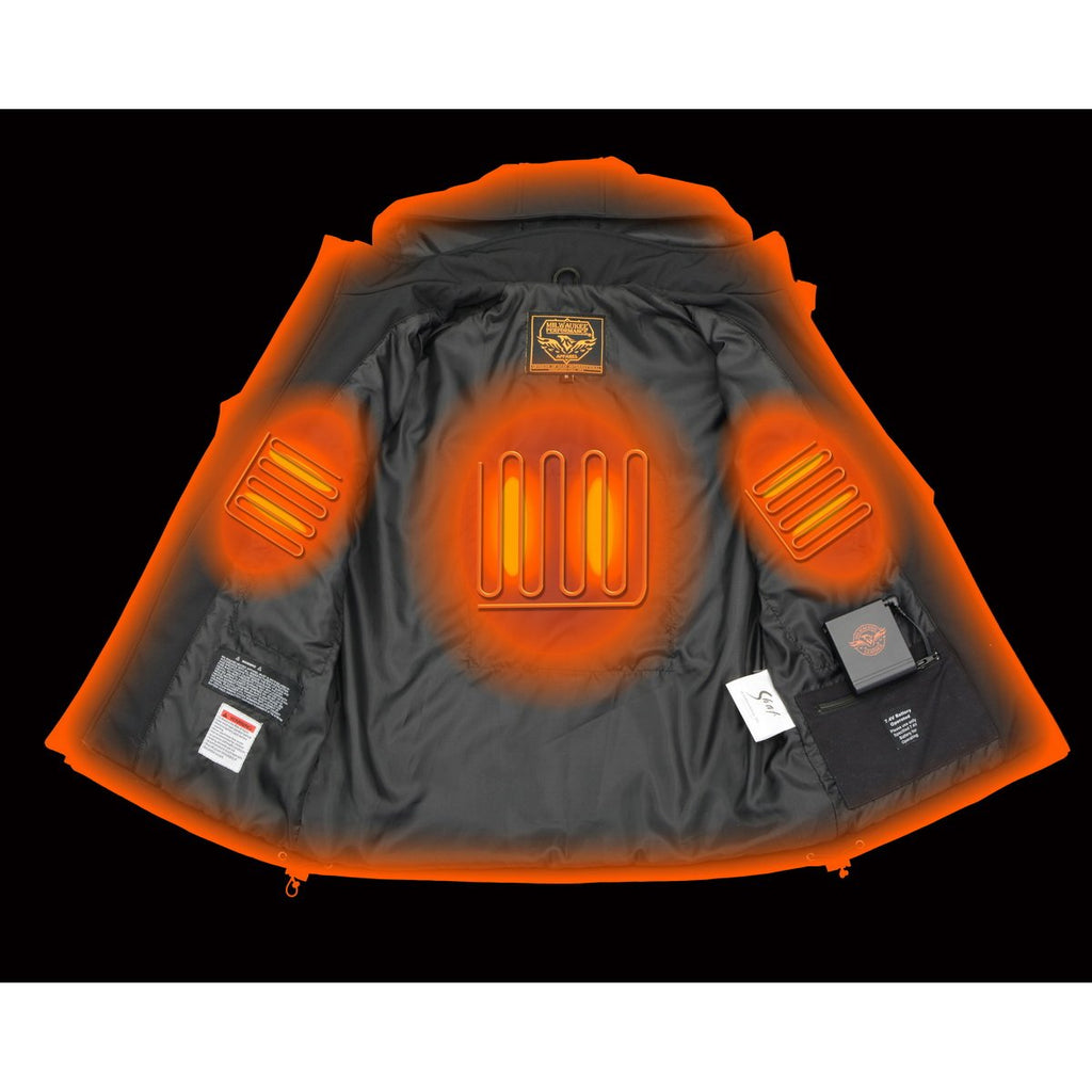 Milwaukee Leather MPM1767SET Men's Black 'Heated' Soft Shell Hooded Zipper Front Jacket (Battery Pack Included)