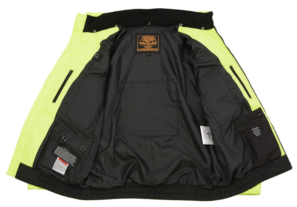 Milwaukee Leather MPM1773SET Men's High Viz Neon Green Textile Jacket with Heating Elements (Included Battery Pack)