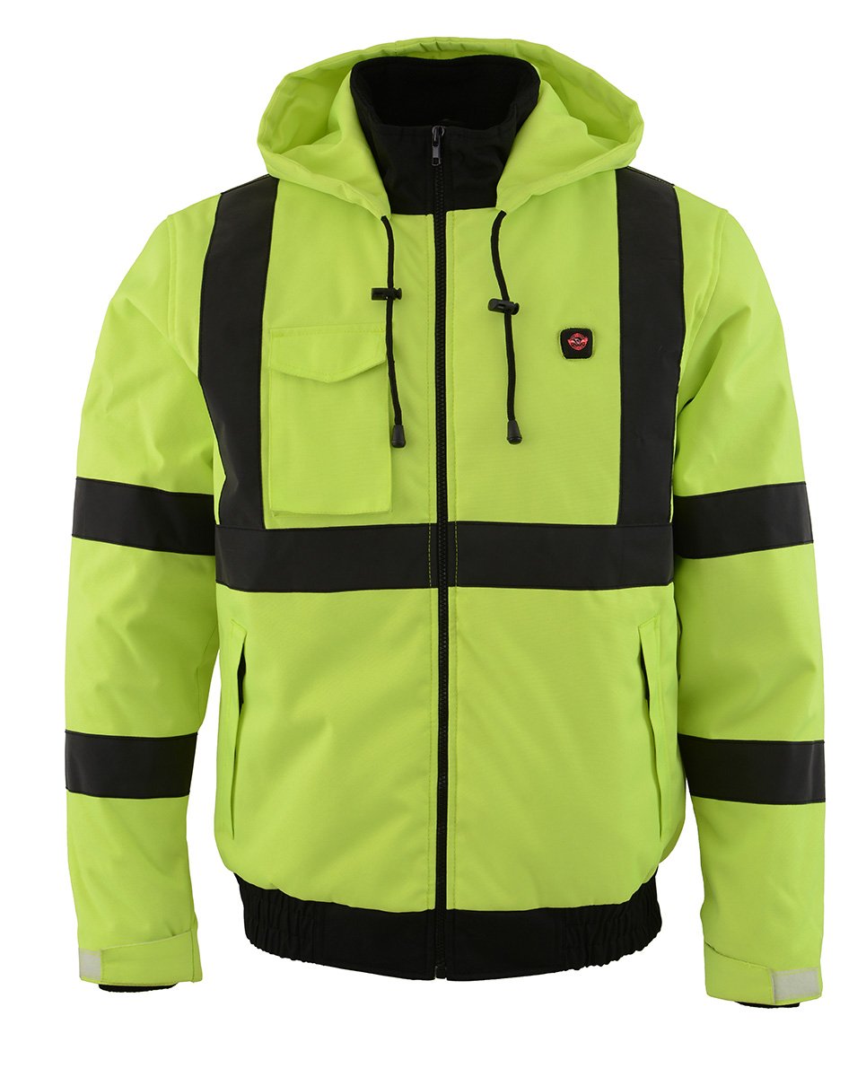 Milwaukee Leather MPM1773SET Men's High Viz Neon Green Textile Jacket with Heating Elements (Included Battery Pack)