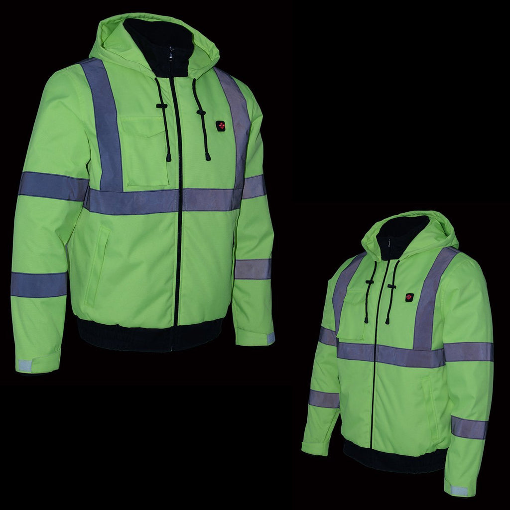 Milwaukee Leather MPM1773SET Men's High Viz Neon Green Textile Jacket with Heating Elements (Included Battery Pack)