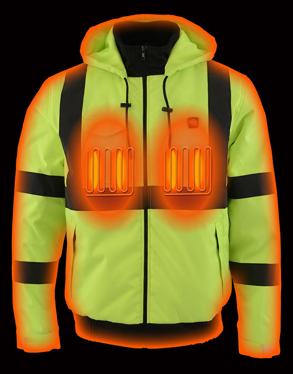 Milwaukee Leather MPM1773SET Men's High Viz Neon Green Textile Jacket with Heating Elements (Included Battery Pack)