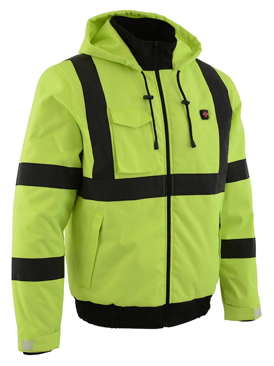 Milwaukee Leather MPM1773SET Men's High Viz Neon Green Textile Jacket with Heating Elements (Included Battery Pack)