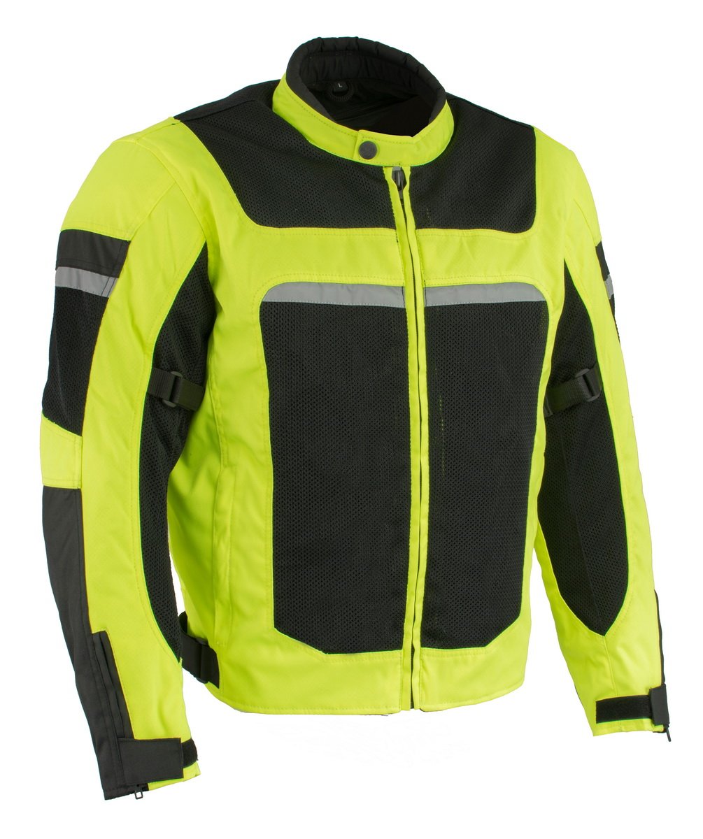 Milwaukee Leather MPM1794 Men's High Vis Black and Green Armored Mesh Racer Jacket - Milwaukee Leather Mens Textile Jackets