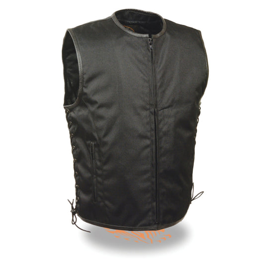 Milwaukee Performance MPM3739 Men's 'Side Lace' Black Textile Zipper Front Vest - Milwaukee Performance Mens Textile Vests