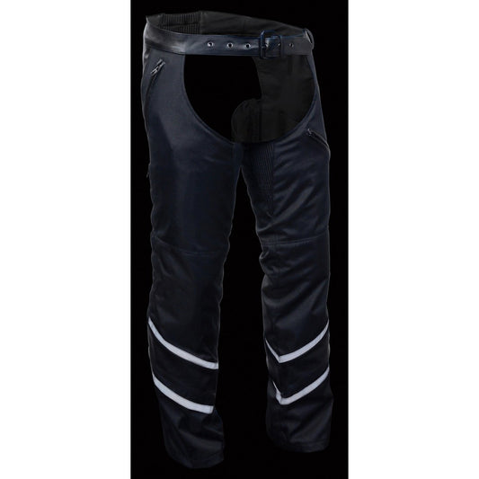 Milwaukee Performance MPM5706 Men's Black Vented Textile Chaps with Leather Trim - Milwaukee Performance Mens Textile Chaps