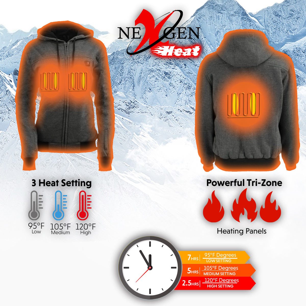 NexGen NXL2717DUAL Ladies 'Toasty' Grey 'Heated' Hoodie  (Rechargeable Battery Pack Included)