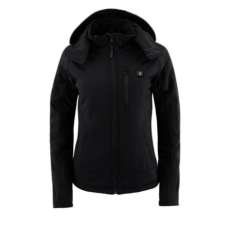 Nexgen Heat Women's Nxl2767set-'Ruffled' Black Heated Soft Shell Hooded Jacket (Rechargeable Battery Pack Included)