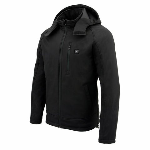 Nexgen Heat NXM1767SET Men's 'Ruffled' Black Soft Shell Heated Hooded Jacket (Included Rechargeable 10000mAh Battery)