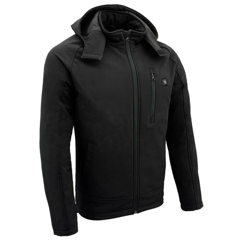 Nexgen Heat Men's Nxm1767set-'Ruffled' Black 'Heated' Soft-Shell Hooded Jacket (Rechargeable Battery Pack Included)