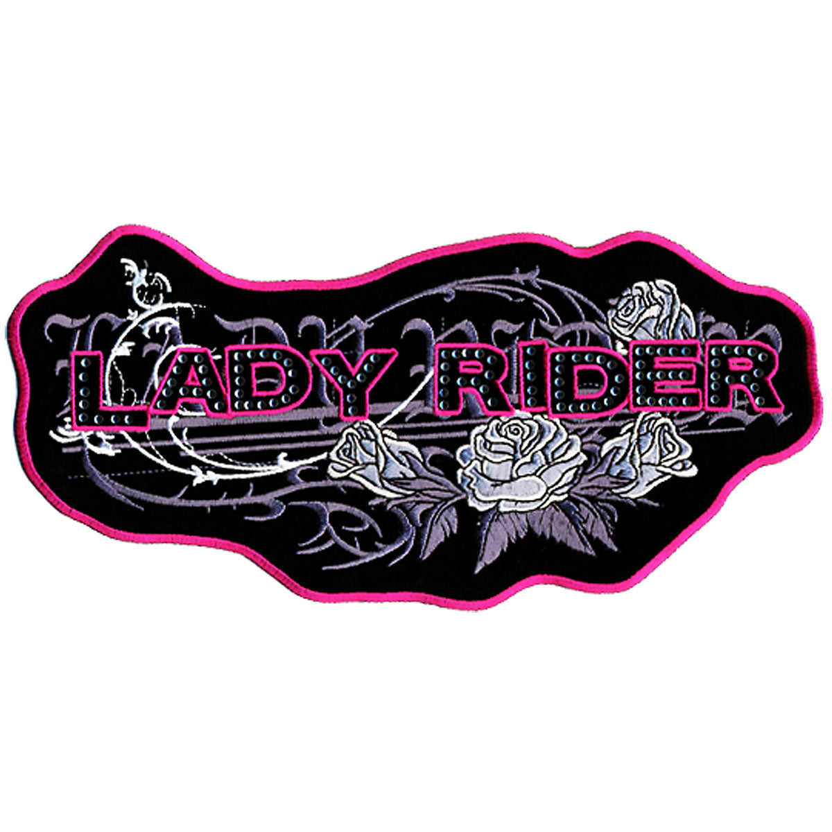 Hot Leathers Lady Rider Roses Embroidered Patch - 10" W x 5" H - Iron-On or Sew-On - PPA4227