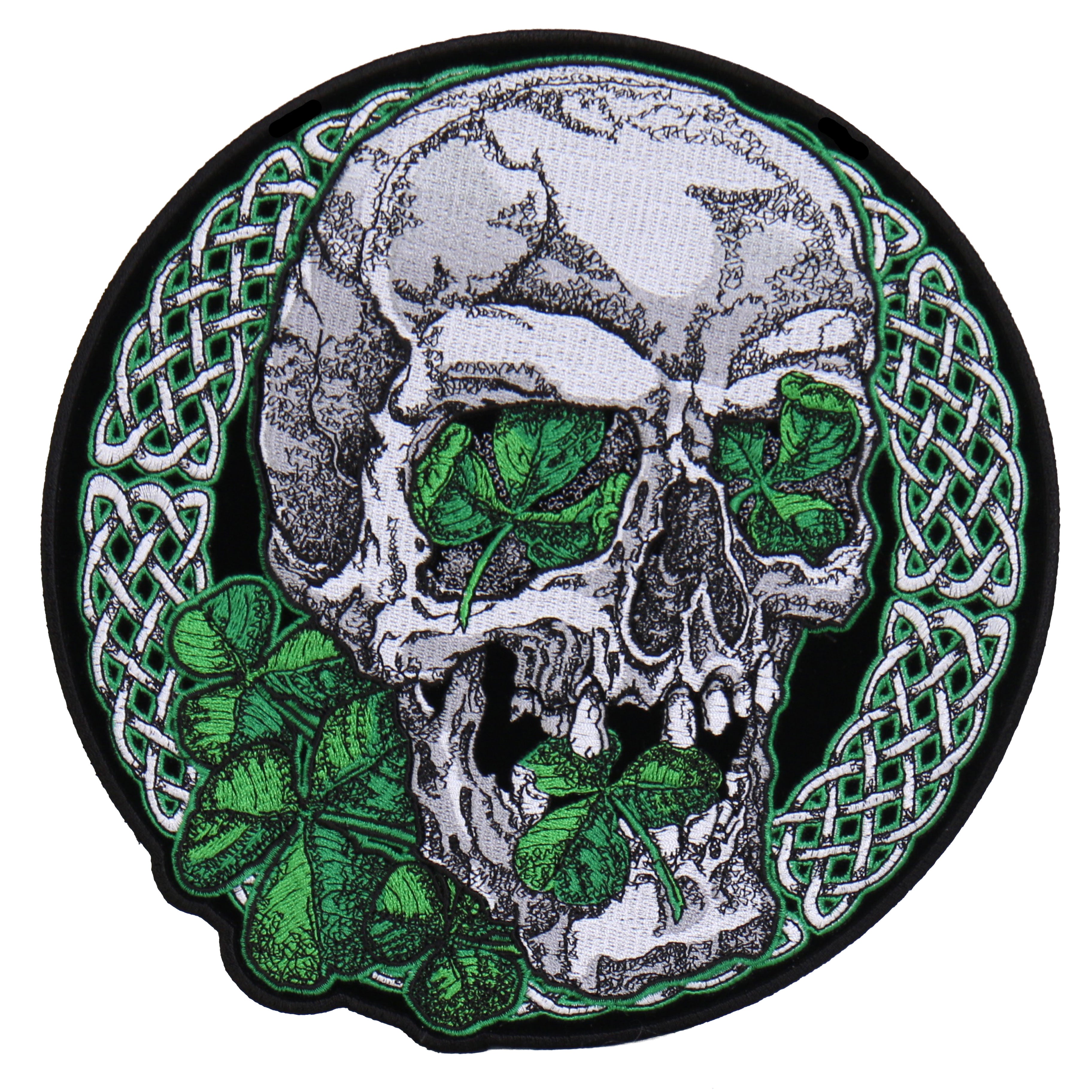 Hot Leathers Irish Skull Embroidered Patch - 9" W x 9" H - Iron-On or Sew-On - PPA7579