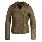 Milwaukee Leather SFL2815 Ladies 'Hooded' Olive Leather Jacket with Asymmetrical Zipper - Milwaukee Leather Womens Leather Jackets