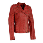 Milwaukee Leather SFL2845 Ladies Distressed Red Leather Moto Jacket with Asymmetrical Zipper - Milwaukee Leather Womens Leather Jackets