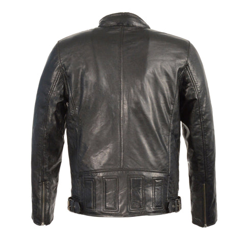 Milwaukee Leather SFM1835 Men's ‘Café Racer’ Black Leather Jacket with Snap Button Collar - Milwaukee Leather Mens Leather Jackets