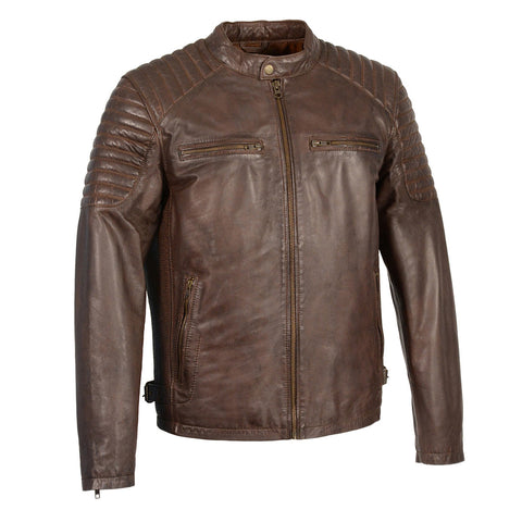 Milwaukee Leather SFM1840 Men's 'Quilted' Brown Leather Fashion Jacket with Snap Button Collar