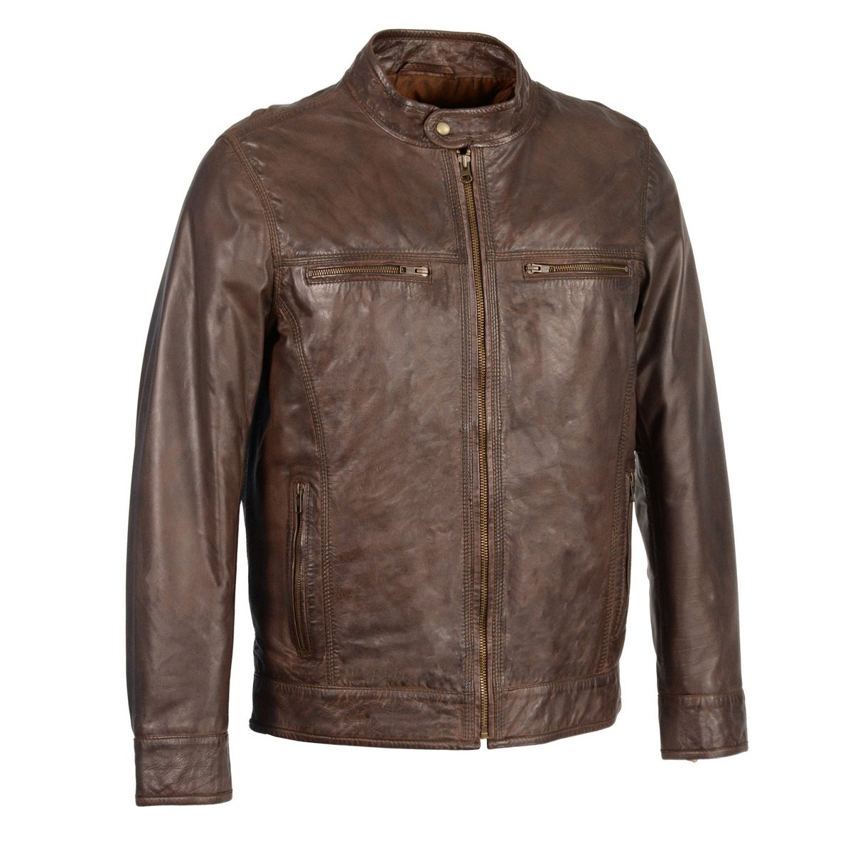 Milwaukee Leather SFM1865 Men's Broken Brown Leather Jacket with Front ...