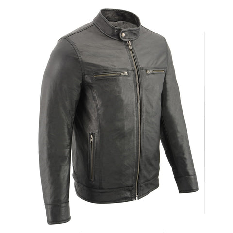 Milwaukee Leather SFM1866 Men's Classic Black Moto Leather Jacket with Zipper Front - Milwaukee Leather Mens Leather Jackets