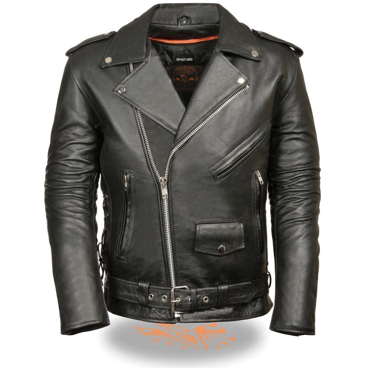 Milwaukee Leather SH1011 Tall Men's Classic Side Lace Police Style Motorcycle Leather Jacket - Milwaukee Leather Mens Leather Jackets