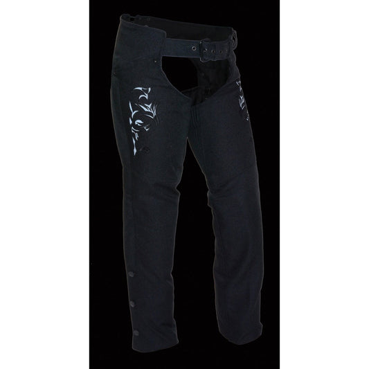 Milwaukee Performance SH1182 Women's Black Textile Chap with Tribal Embroidery - Milwaukee Performance Womens Textile Chaps