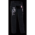 Milwaukee Performance SH1182 Women's Black and Pink Textile Chap with Tribal Embroidery - Milwaukee Performance Womens Textile Chaps