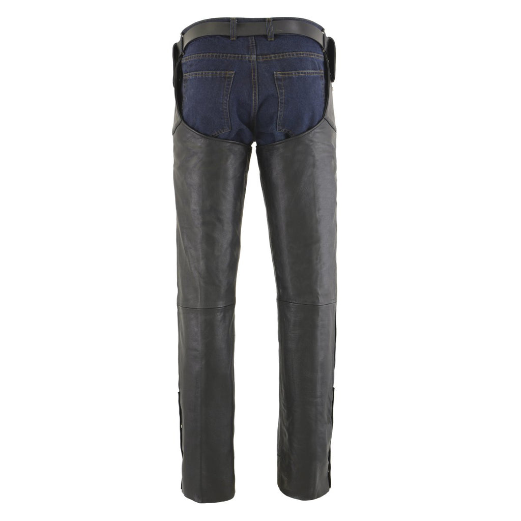 Milwaukee Leather SH1198 Men's Black Adjustable Side Snap Belt Less Chaps - Milwaukee Leather Mens Leather Chaps