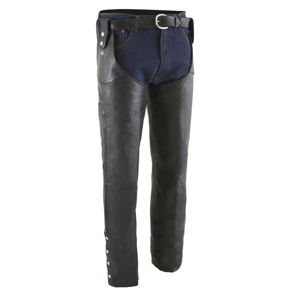 Milwaukee Leather SH1198 Men's Black Adjustable Side Snap Belt Less Chaps - Milwaukee Leather Mens Leather Chaps