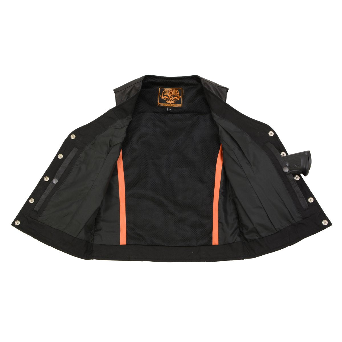 Milwaukee Leather SH1216 Ladies Black Leather Vest with Front Laces and Dual Gun Pockets - Milwaukee Leather Womens Leather Vests
