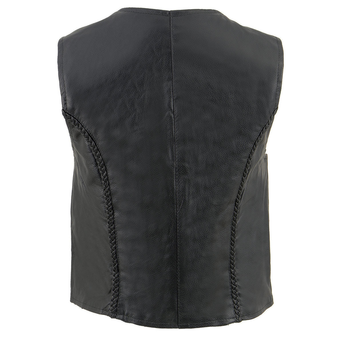 Milwaukee Leather SH1246Z Women's Black Leather Classic Braided Motorcycle Rider Vest with Zipper Closure