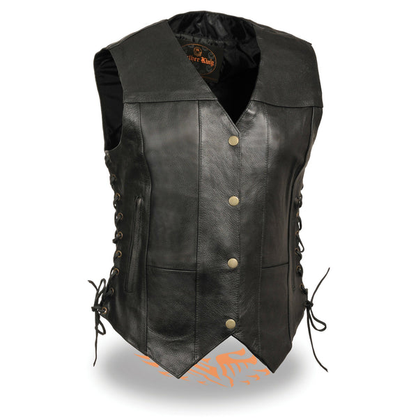 Milwaukee Leather SH1292 Women's Black Leather Side Lace 6 Pocket