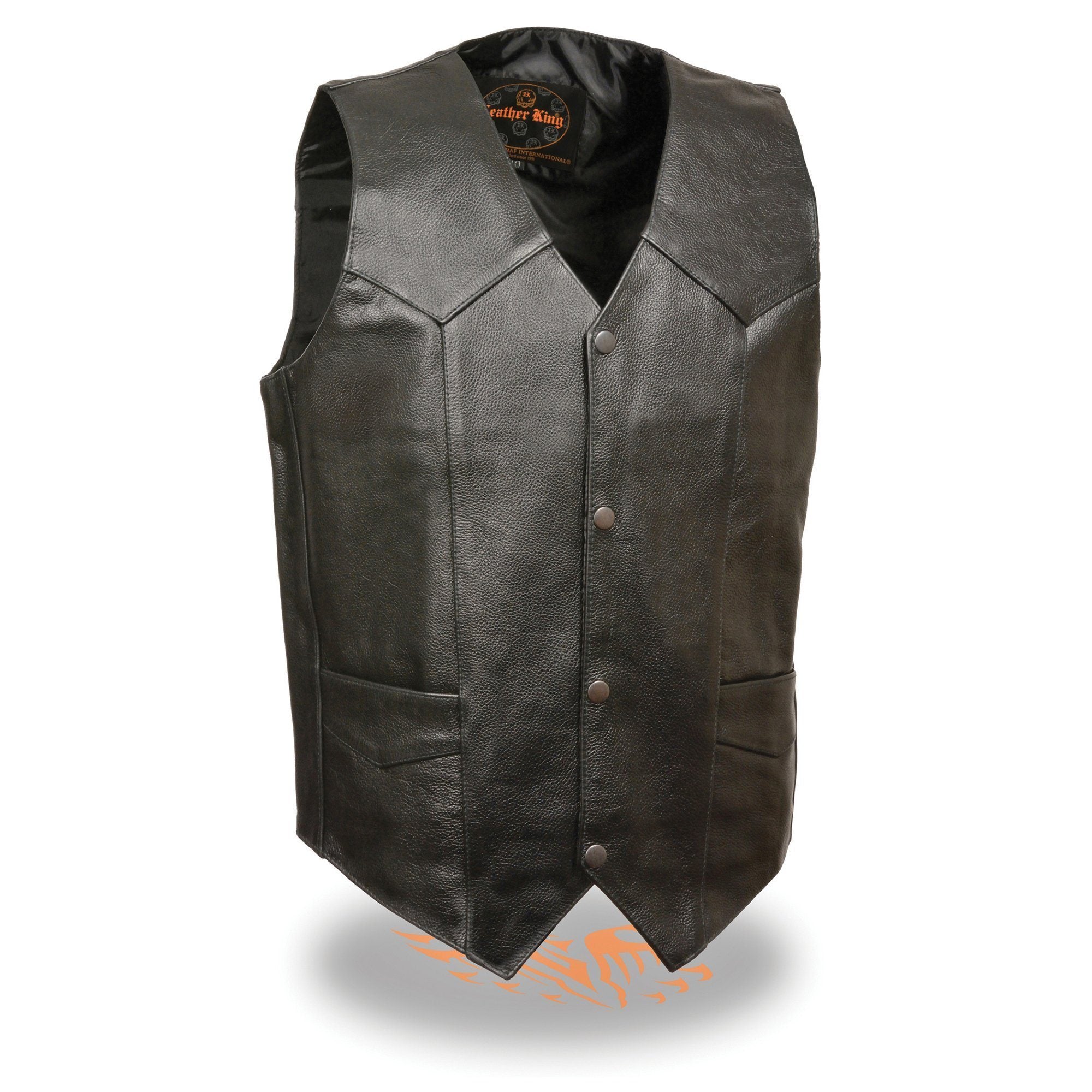 Milwaukee Leather SH1310 Men's Classic Black Leather Vest with Snap Button Closure - Milwaukee Leather Mens Leather Vests