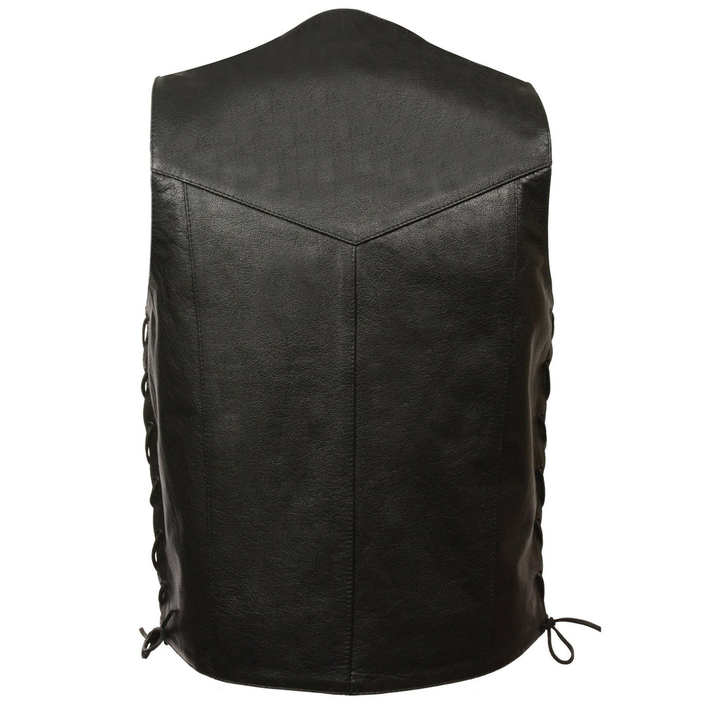 Milwaukee Leather SH1397 Men's Classic Black Leather Side Lace Vest with Gun Pockets - Milwaukee Leather Mens Leather Vests