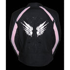 Milwaukee Performance SH1954 Women's Black and Pink Textile Jacket with Stud and Wings Detailing - Milwaukee Performance Womens Textile Jackets