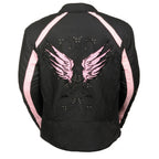Milwaukee Performance SH1954 Women's Black and Pink Textile Jacket with Stud and Wings Detailing - Milwaukee Performance Womens Textile Jackets